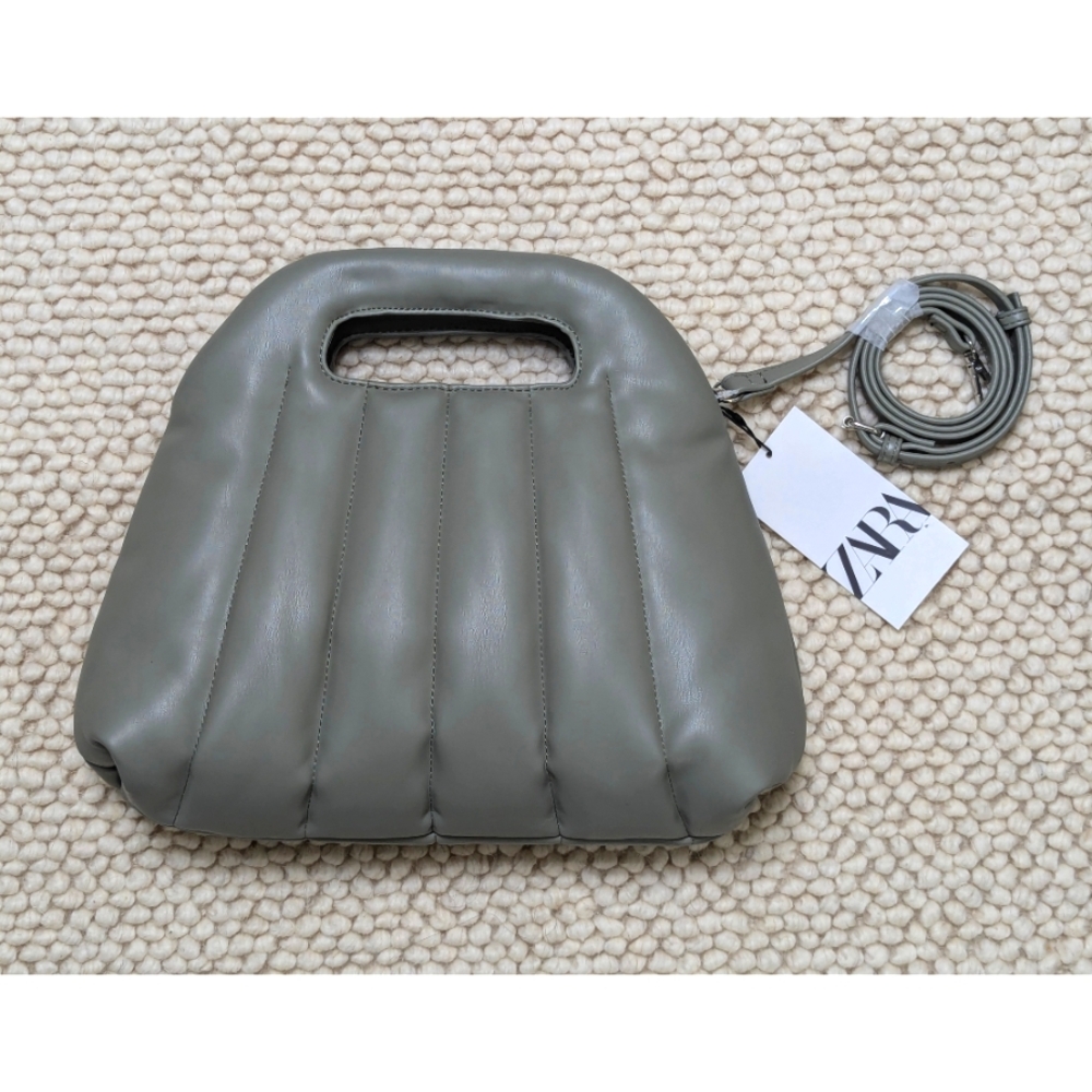 ZARA Khaki Green Quilted Handbag Crossbody Bag